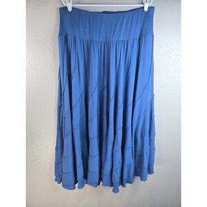 John Mark Tiered Full Circle Maxi Skirt Sz XL Blue Flowy Boho Peasant Lagenlook